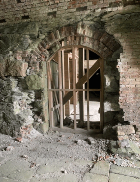 Masonry restoration underway at the Southeast Demi-Bastion