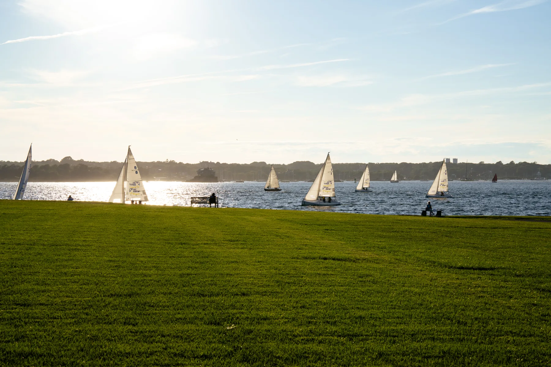 The North Lawn event venue overlooking sailboats in Newport Harbor